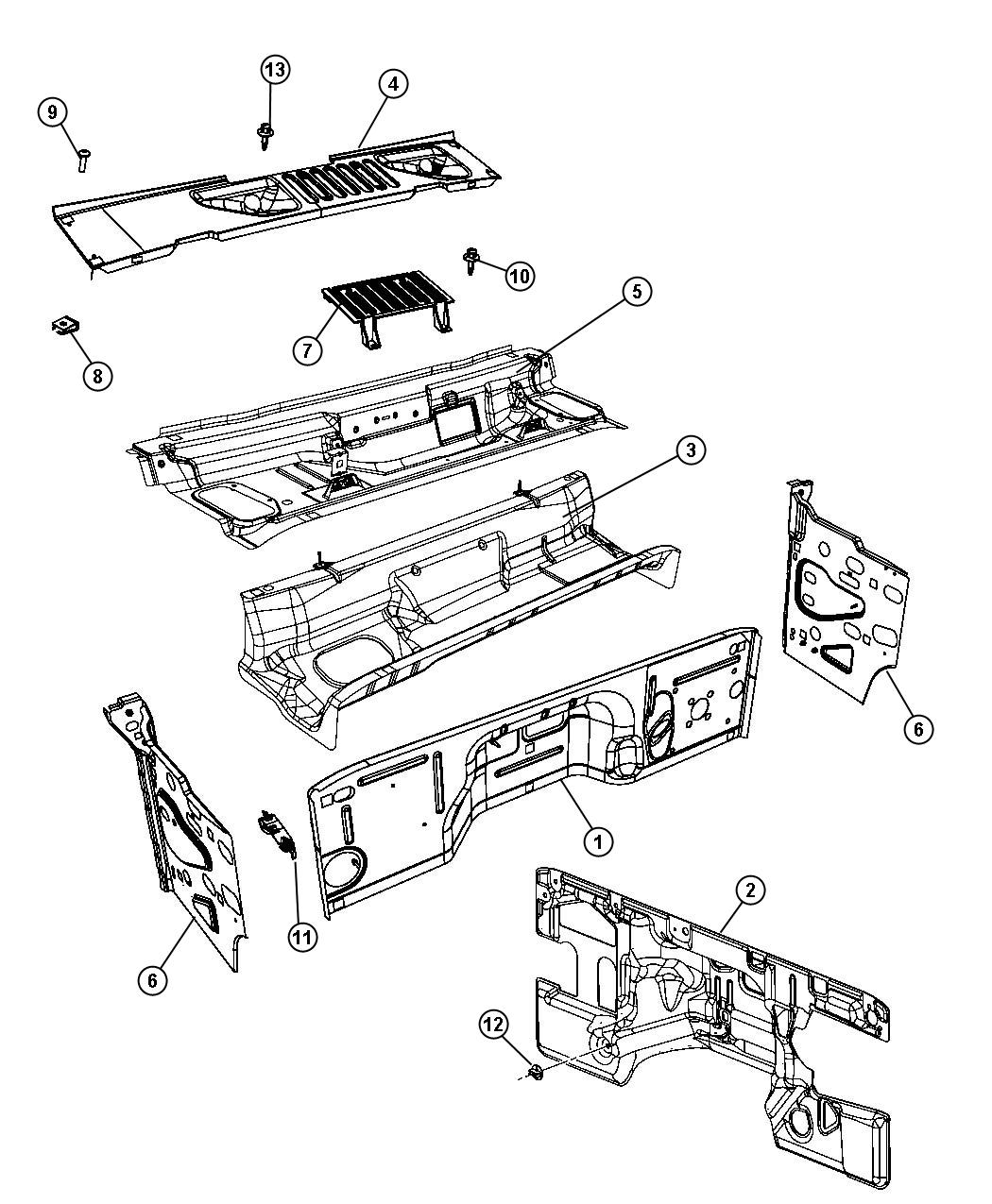 Cowl, Dash Panel, and Related Parts. Diagram