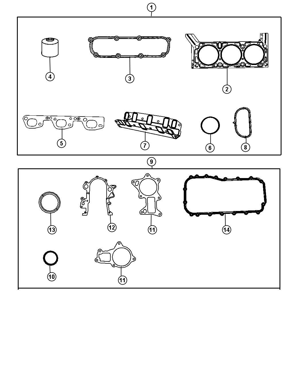 Diagram Engine Gasket Packages 3.8L [3.8L V6 SMPI Engine]. for your Jeep Wrangler  