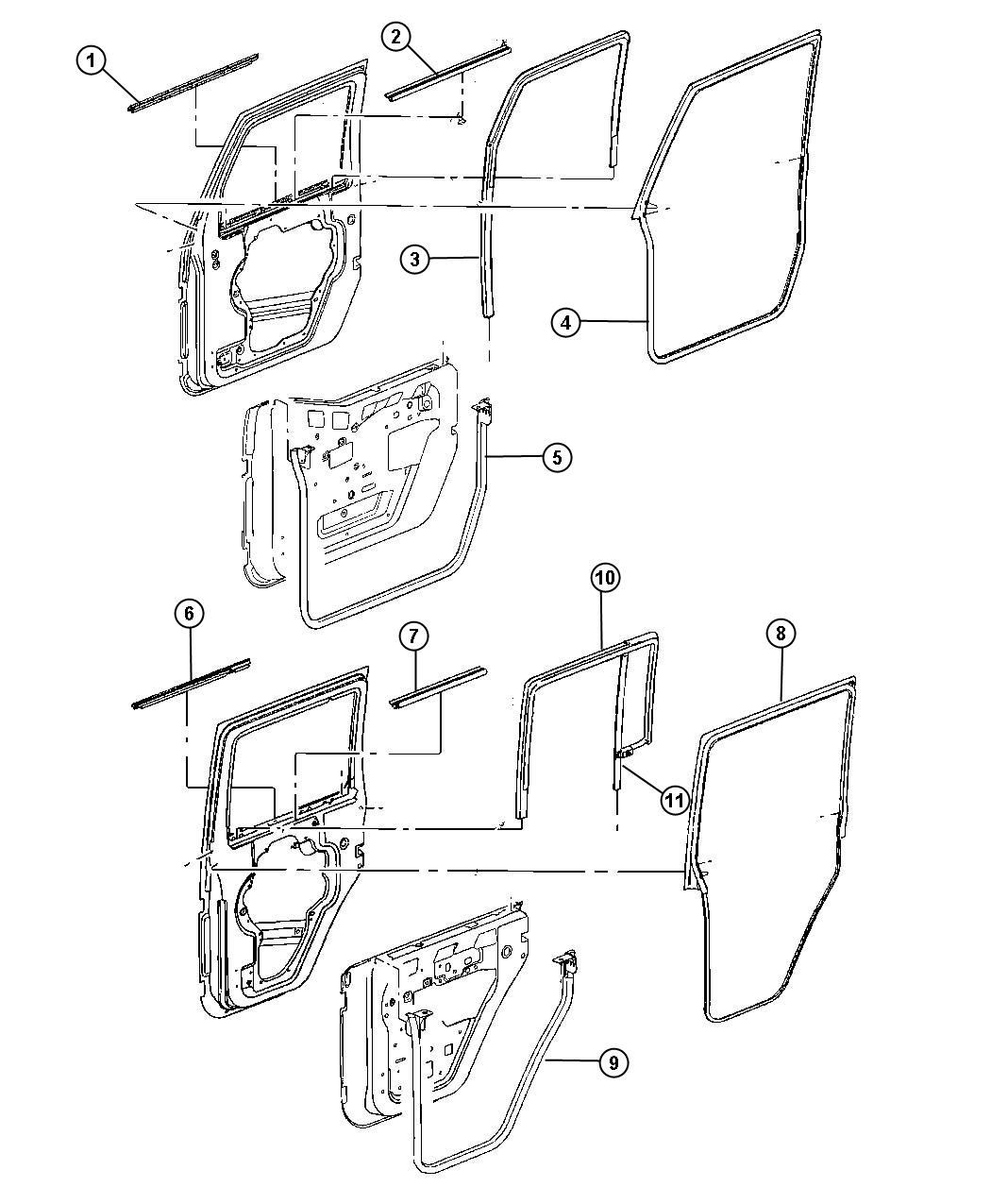 Diagram Body Weatherstrips and Seals. for your Jeep