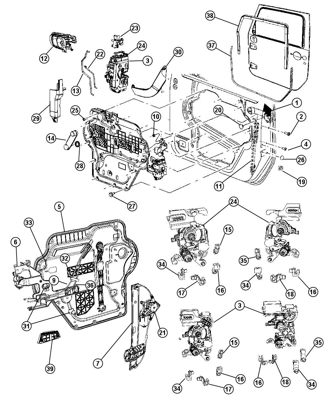 Diagram Front Door, Hardware Components, Full Door. for your 2000 Chrysler 300  M 