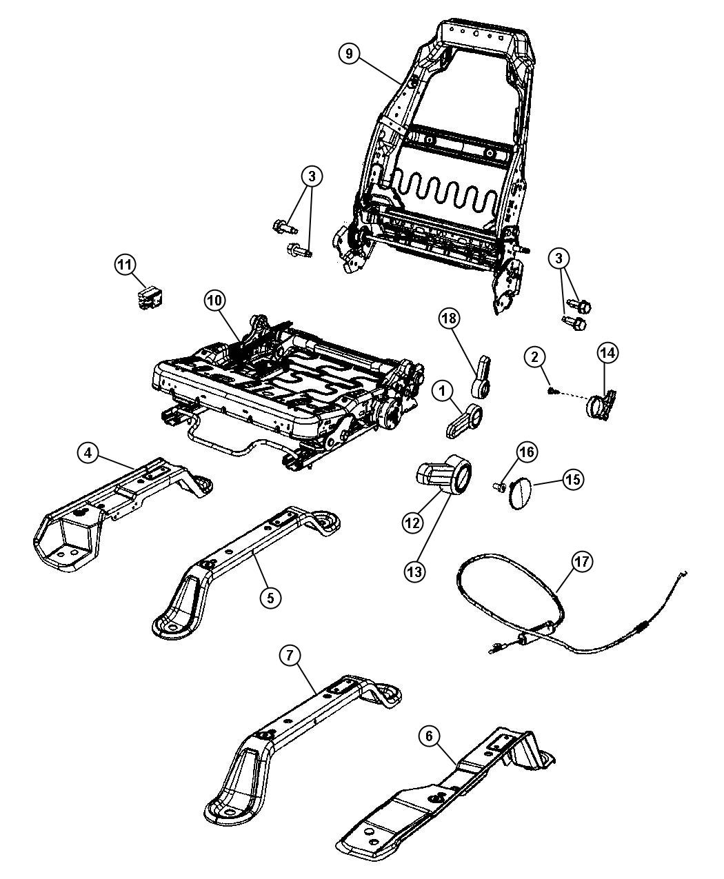 Diagram Risers, Miscellaneous, Front Seat Attachments. for your Jeep