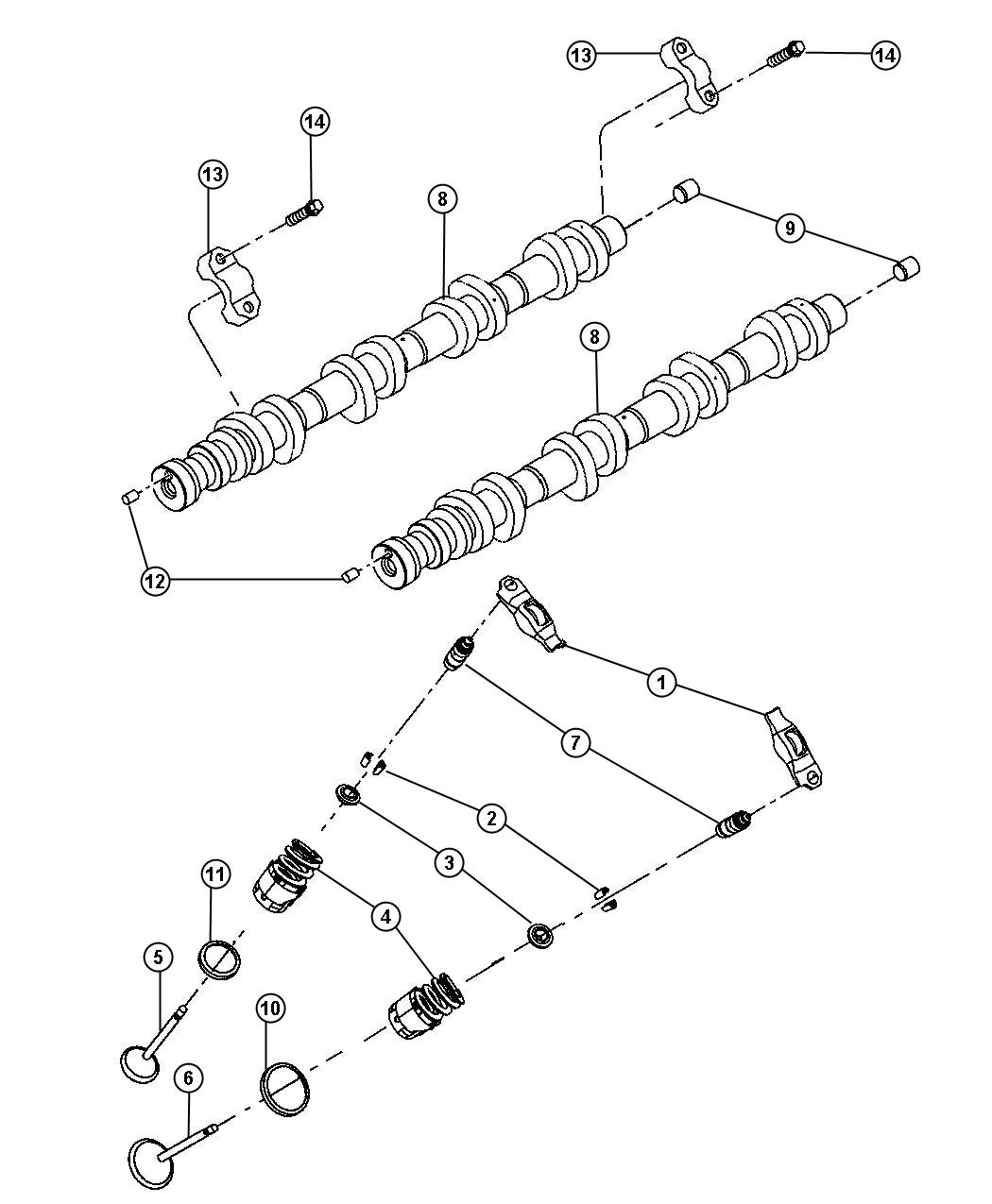 Diagram Camshafts And Valvetrain 4.7L [4.7L V8 Engine]. for your Dodge