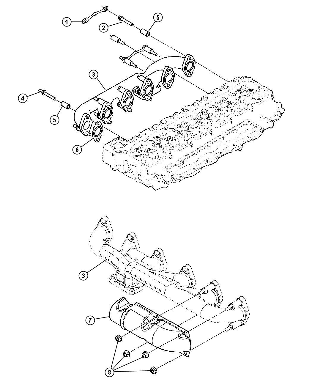 Diagram Exhaust Manifold And Heat Shield 5.9L Diesel [5.9L HO Cummins Turbo Diesel Engine]. for your Dodge Ram 2500  