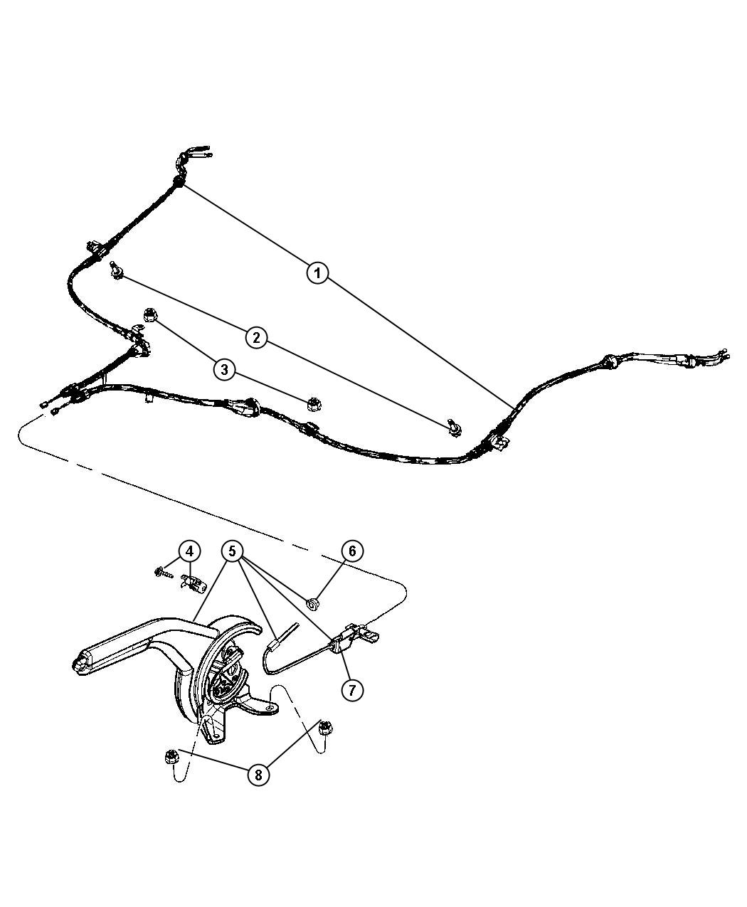 Diagram Park Brake Lever Assembly and Cable, Front. for your Jeep Patriot  