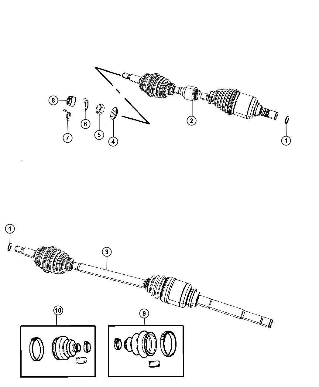 Diagram Shafts, Front Axle. for your Jeep