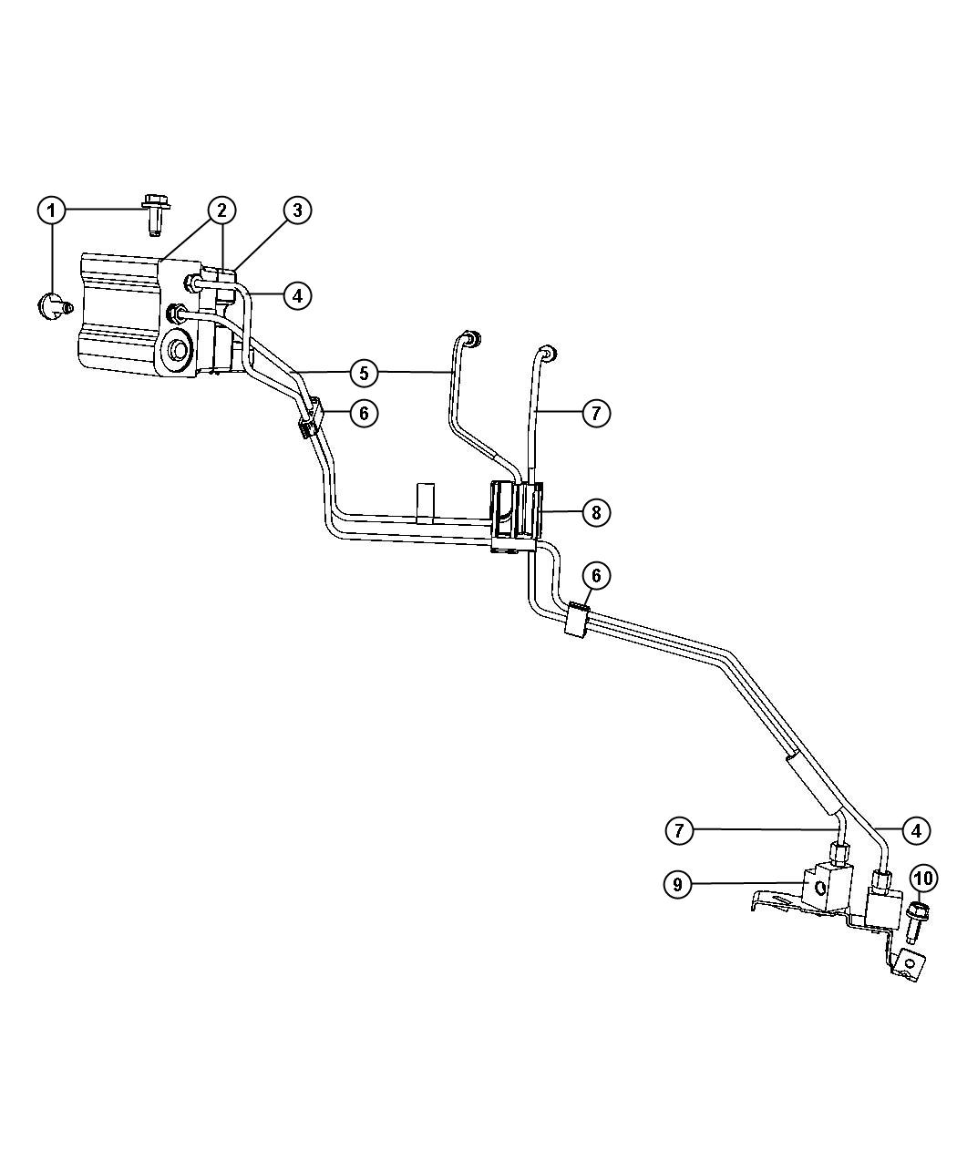 Diagram HCU, Brake Tubes and Hoses, RWAL. for your 2005 Dodge Dakota   