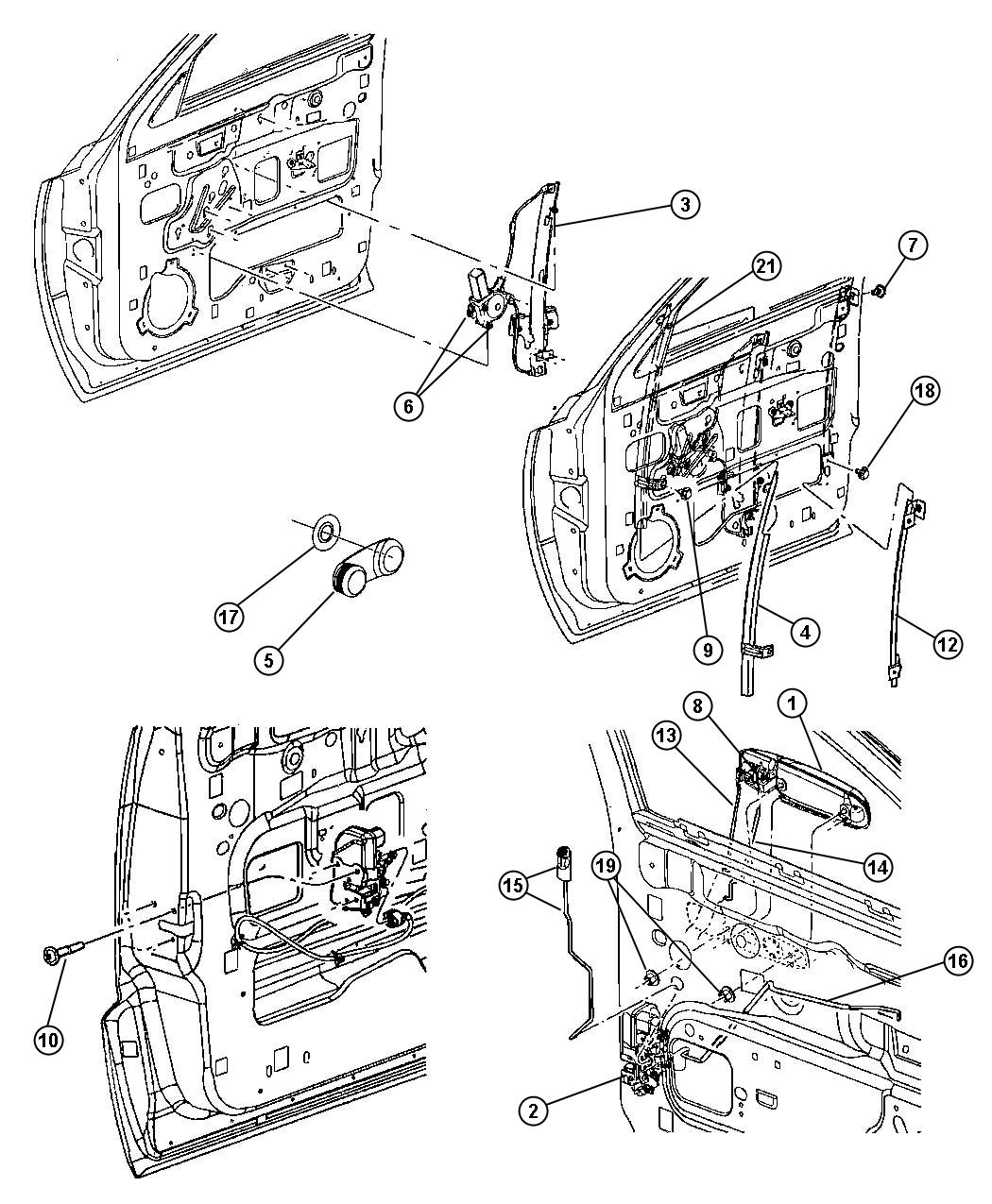 Diagram Front Door, Hardware Components. for your 2000 Chrysler 300  M 