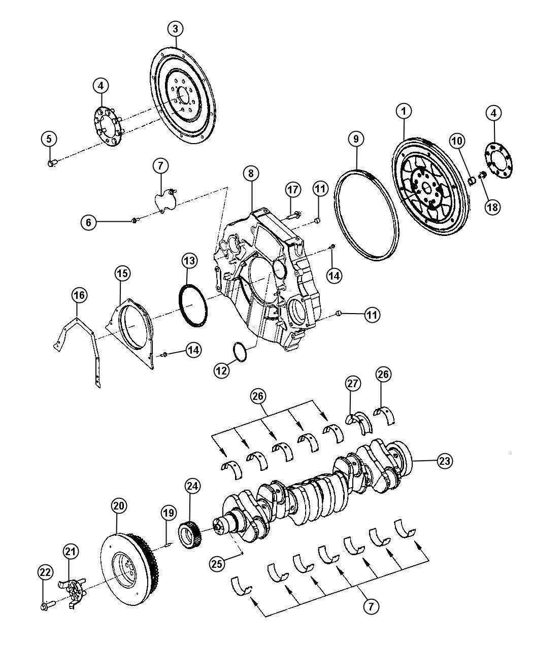 Diagram Crankshaft, Crankshaft Bearings, Damper,Flywheel And Flexplate 6.7L Diesel [6.7L I6 CUMMINS TURBO DIESEL ENGINE]. for your 1999 Chrysler 300  M 