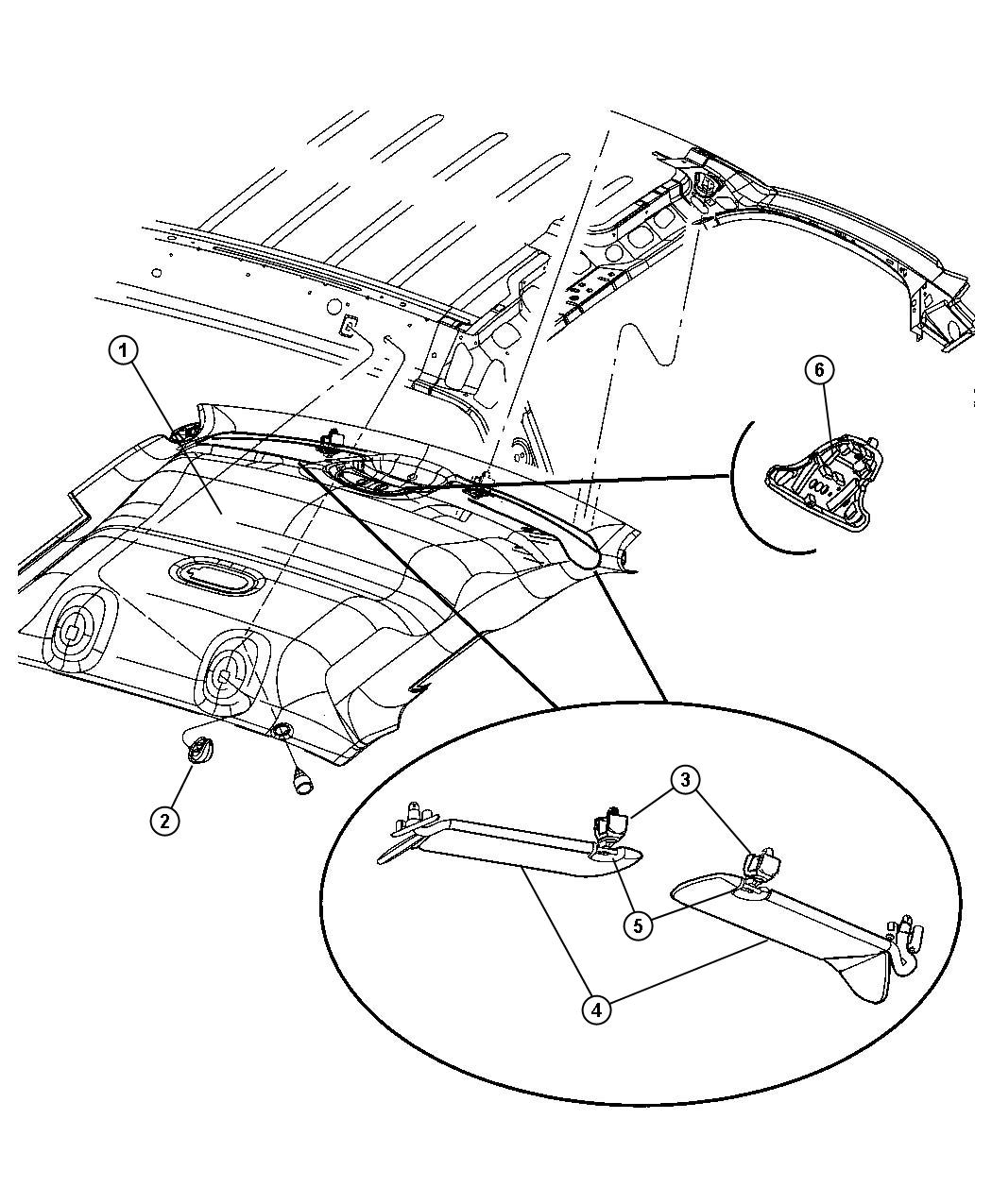 Diagram Headliners and Visors. for your 2008 Dodge Dakota SXT CREW CAB 3.7L Magnum V6 M/T 4X2 