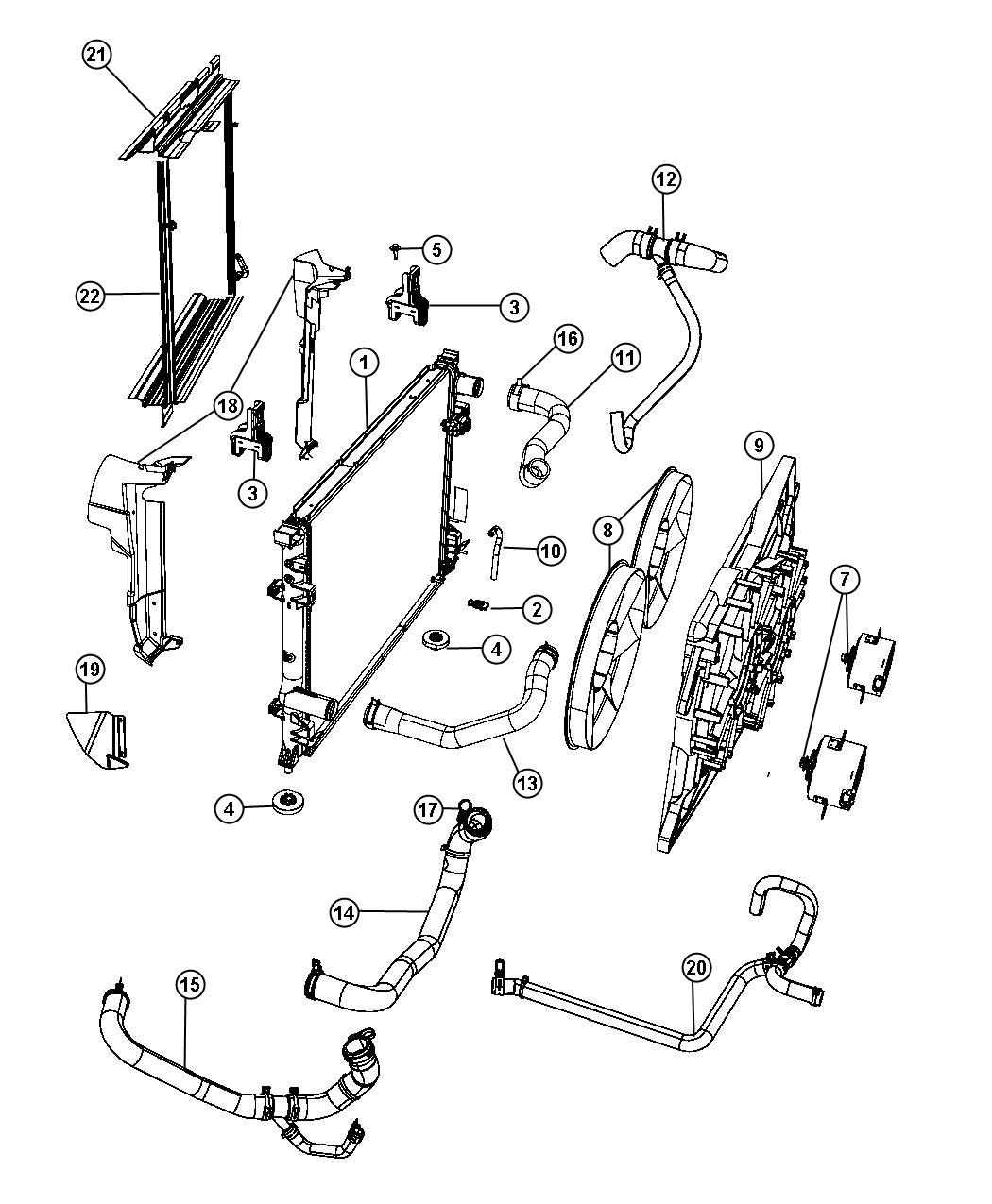 Diagram Radiator and Related Parts. for your 2013 Ram 2500 6.7L Turbo I6 Diesel M/T 4X2  