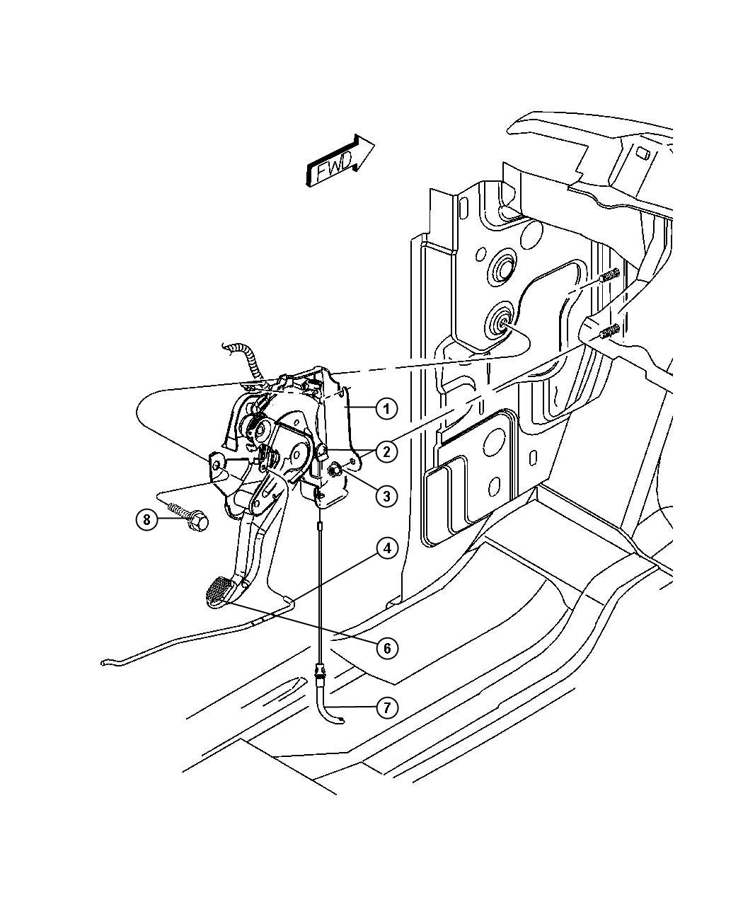 Diagram Park Brake Lever Assembly and Cable, Front. for your 2008 Dodge Dakota   