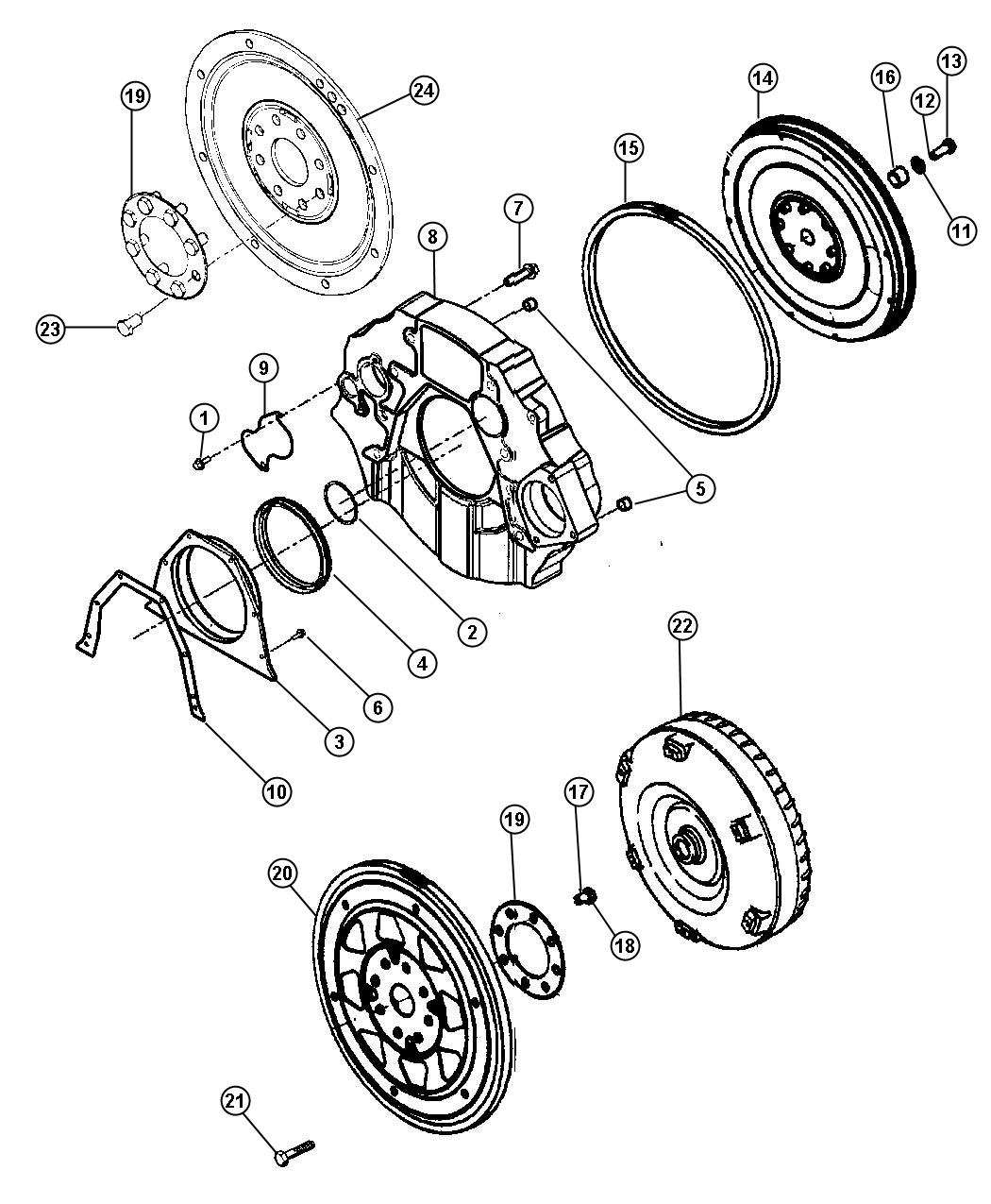 Diagram Flywheel And Torque Converter 5.9L Diesel [5.9L HO Cummins Turbo Diesel Engine]. for your Dodge Ram 2500  