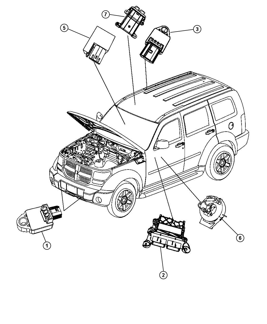 Diagram Air Bag Modules, Impact Sensors and Clock Spring. for your Jeep