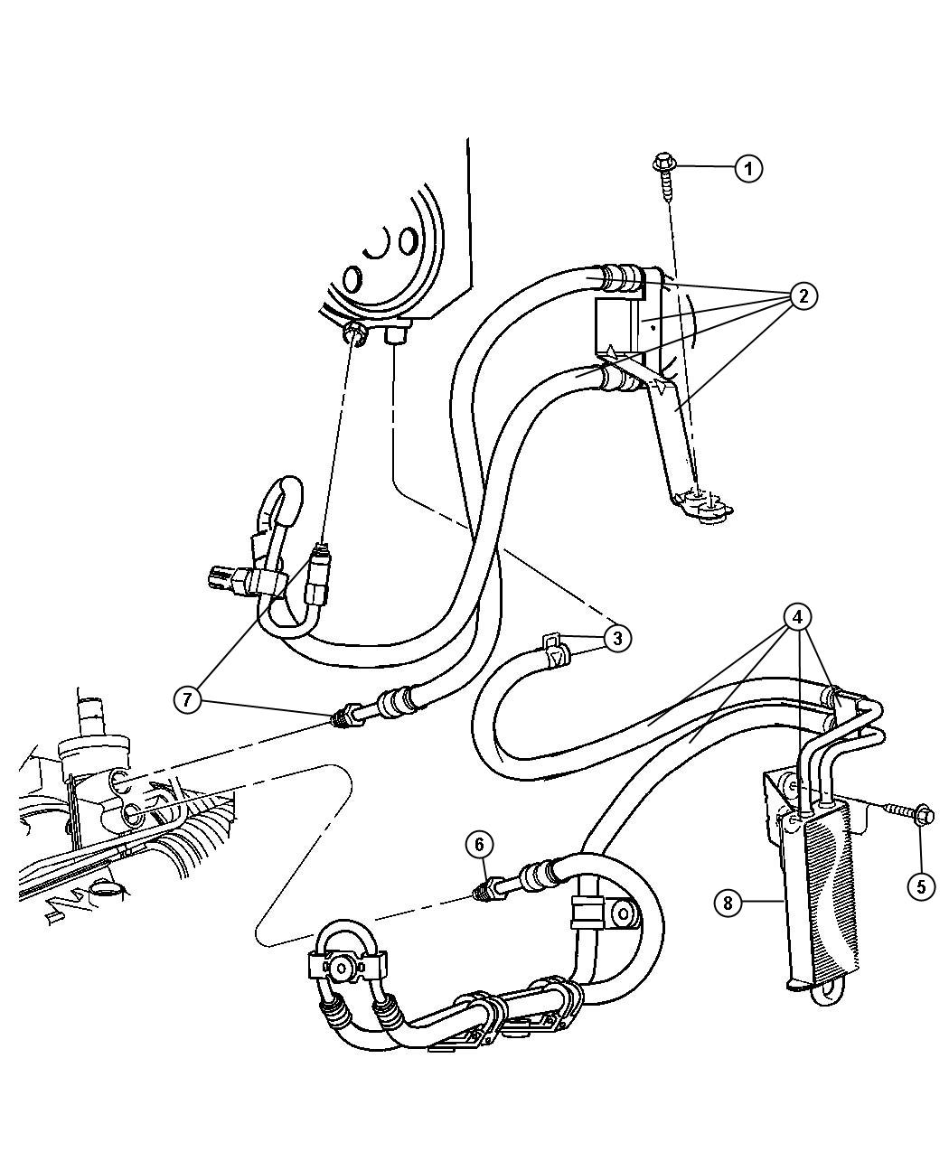 Diagram Hoses, Power Steering LHD 3.7L [All V6 Engines]. for your 2007 Jeep Grand Cherokee   