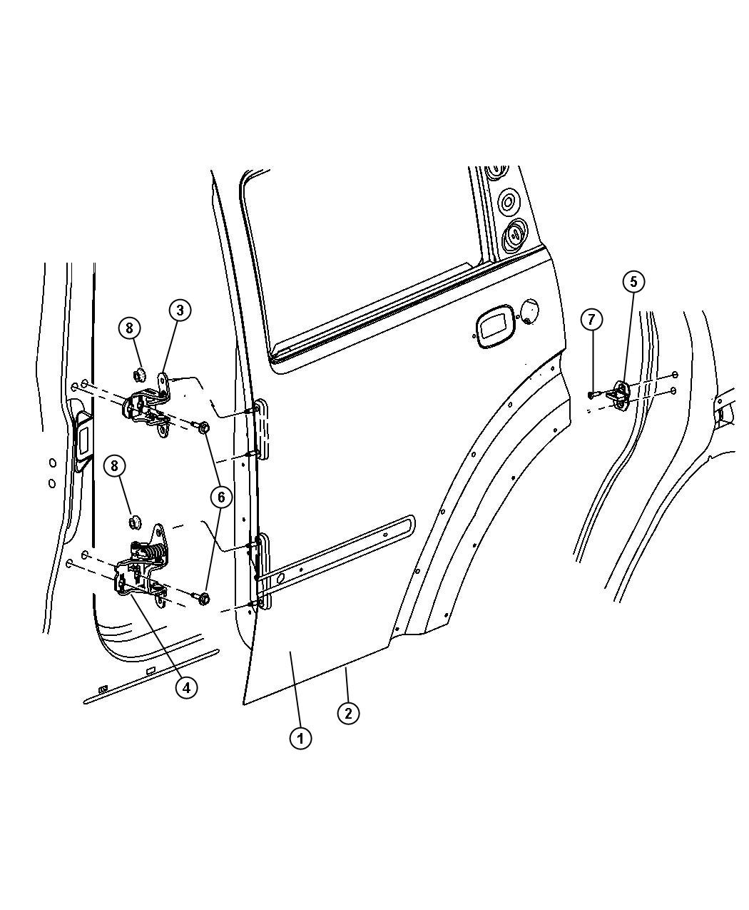 Diagram Rear Door, Shell and Hinges. for your 2008 Jeep Liberty   