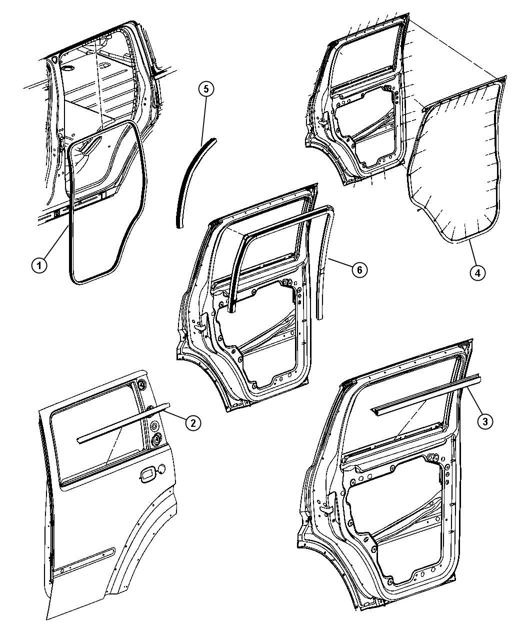 Diagram Weatherstrips, Rear Door. for your Jeep