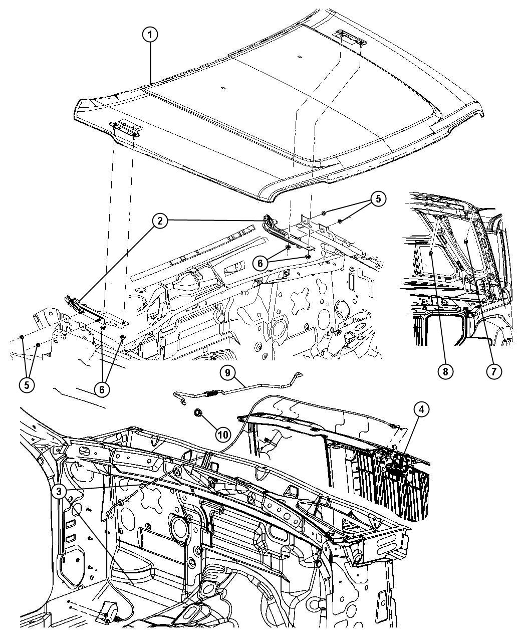 Diagram Hood and Related Parts. for your 2008 Jeep Liberty 3.7L V6 A/T 4X4 Limited Edition 