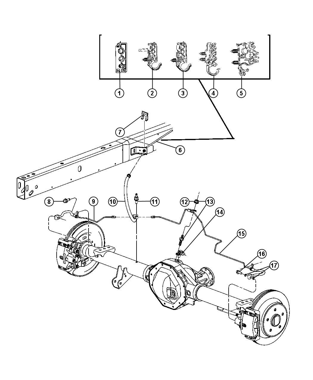 Diagram Brake Tubes and Hoses, Rear and Chassis. for your Dodge Ram 4500  