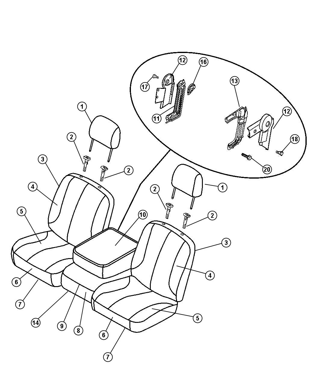 Front Seat - Split Seat - Trim Code [V9]. Diagram