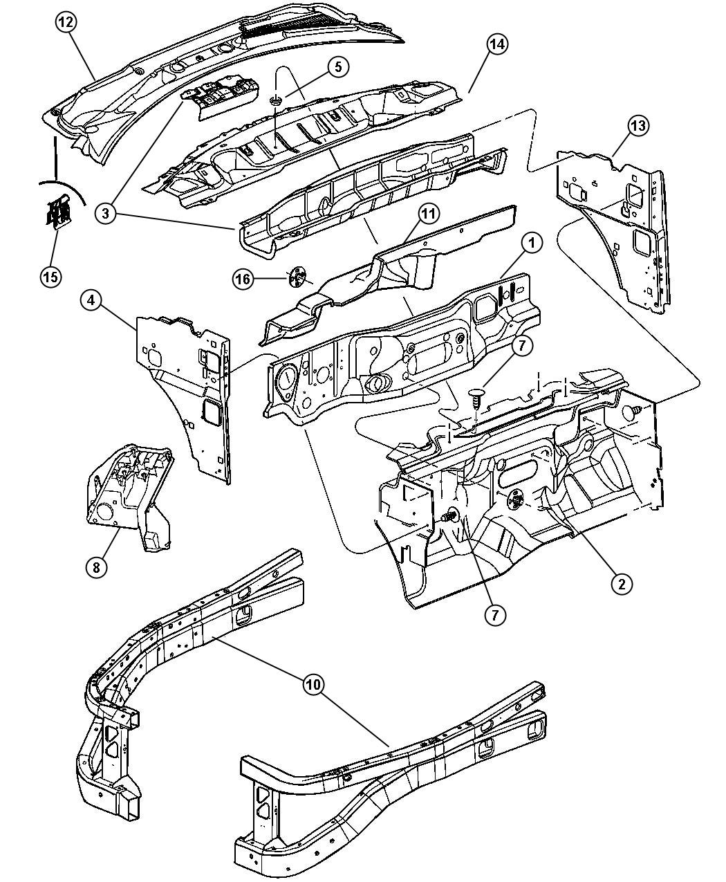 Diagram Cowl , Dash Panel and Related Parts. for your Chrysler