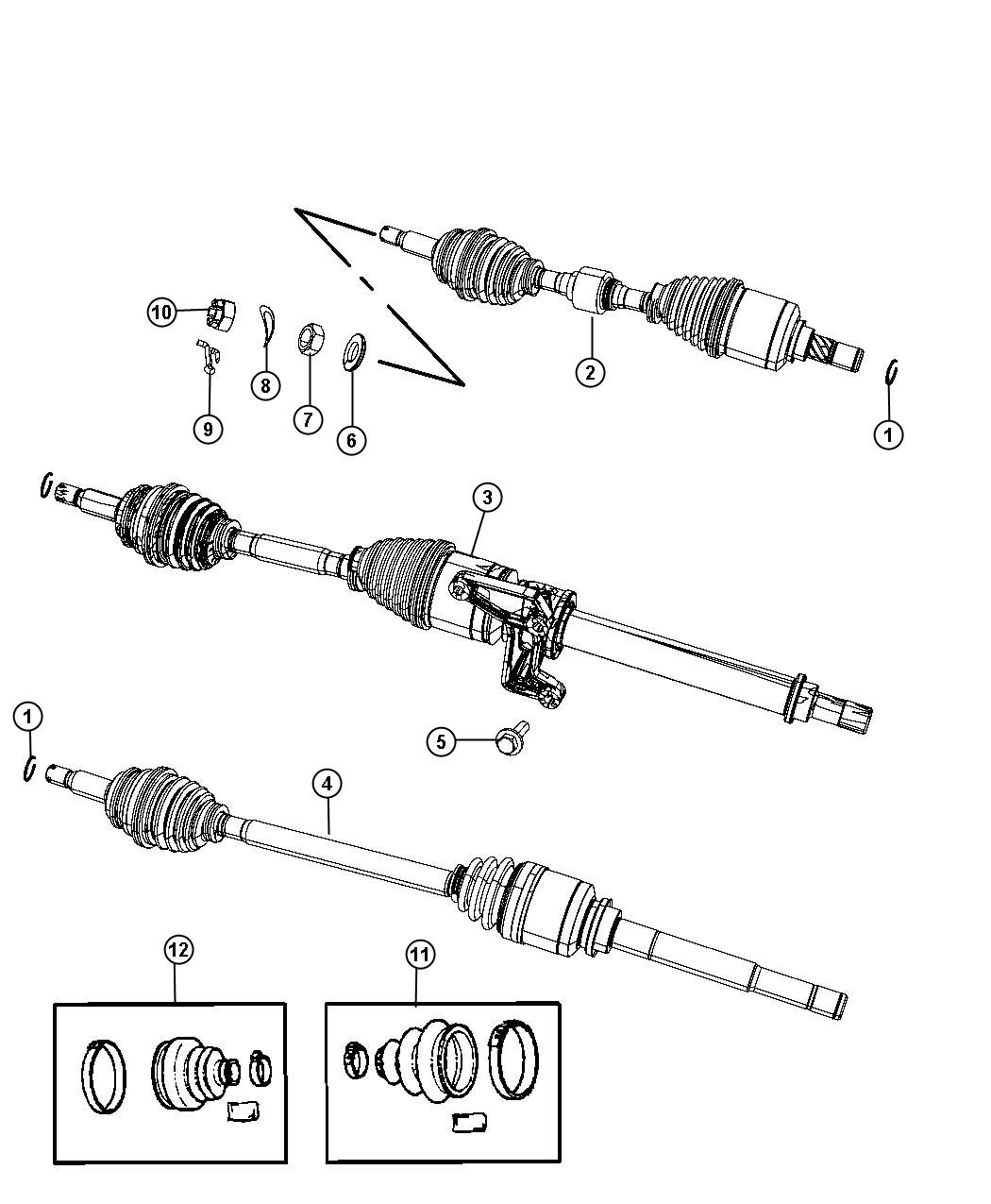 Diagram Shafts, Front Axle. for your Jeep