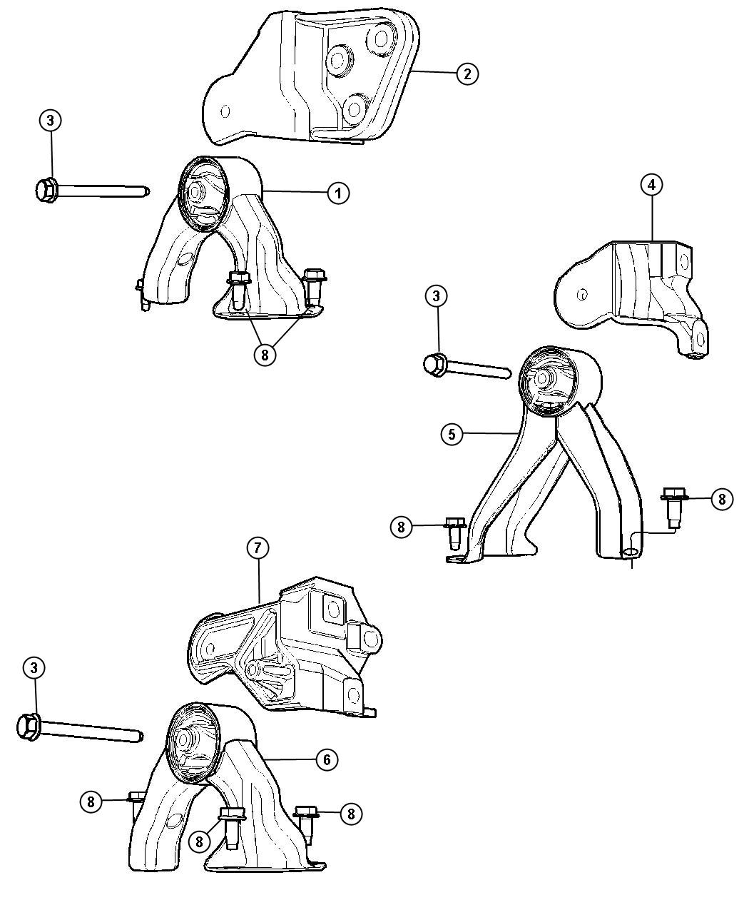 Diagram Engine Mounting Rear FWD 2.0L [2.0L 4 Cyl DOHC 16V Dual VVT Engine]. for your Jeep Compass  