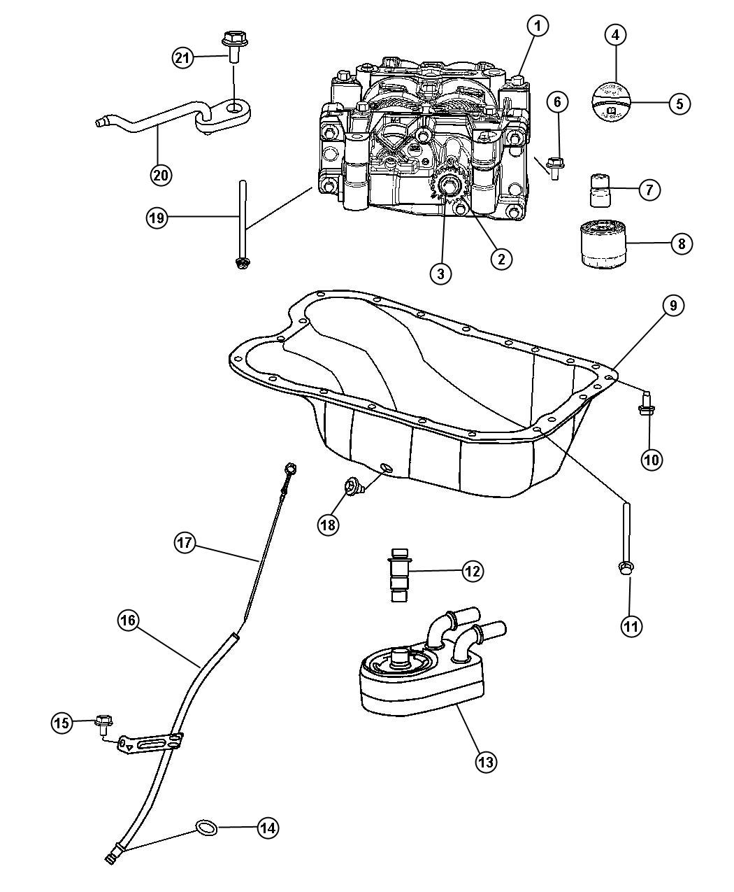 Diagram Engine Oil Cooler 2.4L [2.4L I4 DOHC 16V DUAL VVT ENGINE]. for your Jeep Compass  