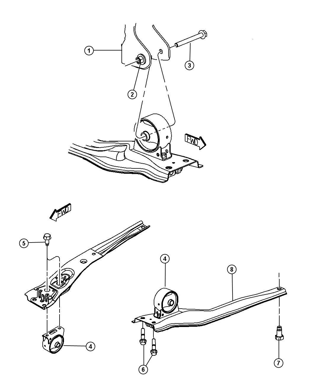 Diagram Engine Mounting Front AWD/4WD 2.0L [2.0L 4 Cyl DOHC 16V Dual VVT Engine]. for your Jeep Patriot  