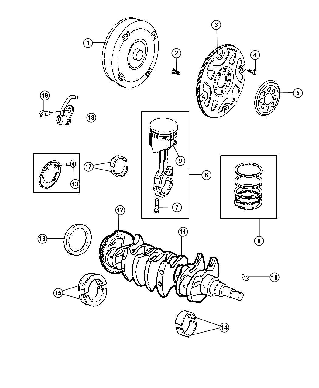 Diagram Pistons, Piston Rings, Connecting Rods And Connecting Rod Bearings. for your 2012 Chrysler 200   