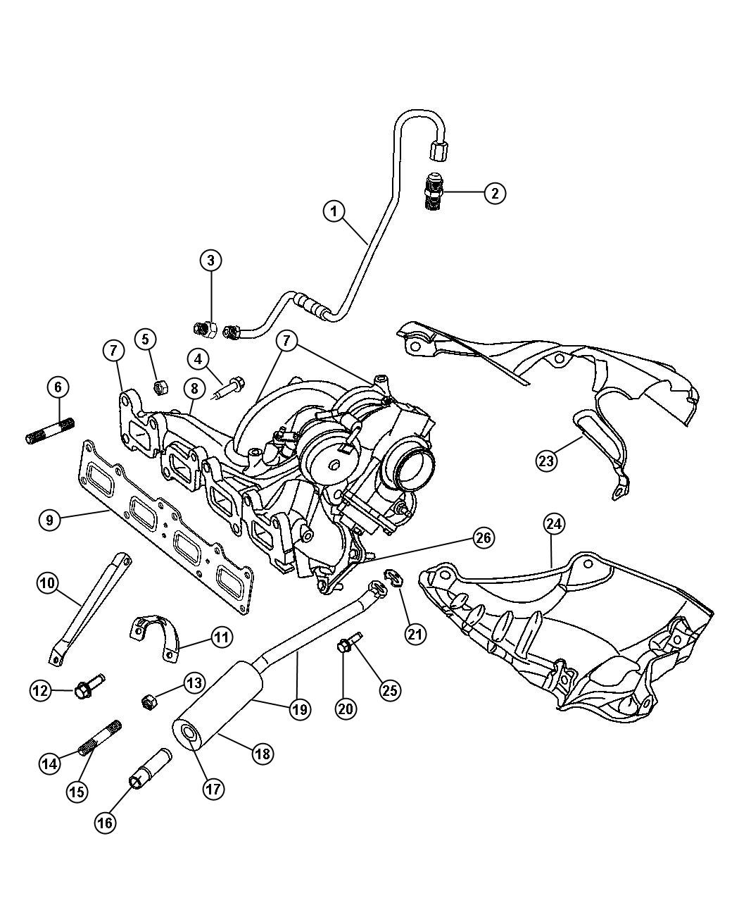 Diagram Exhaust Manifold/Turbo Charger Assembly. for your Chrysler PT Cruiser  