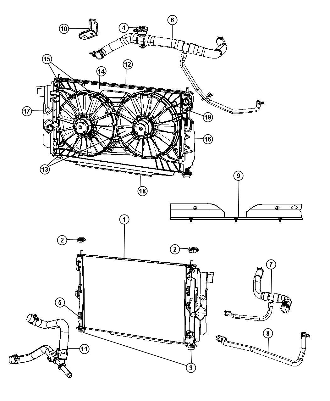 Diagram Radiator and Related Parts. for your Dodge