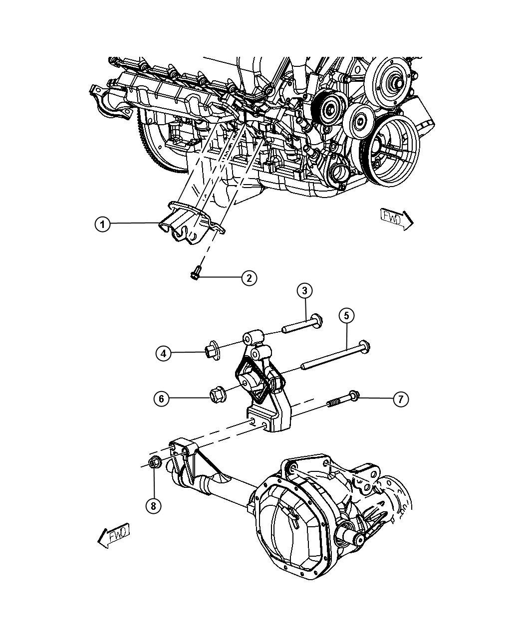 Diagram Engine Mounting Right Side AWD/4WD 4.7L [4.7L V8 Engine]. for your 2000 Chrysler 300  M 