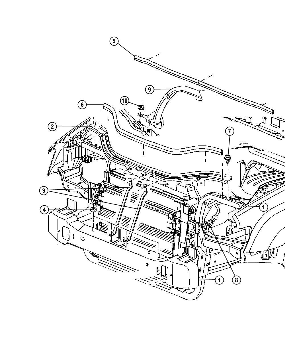 Diagram Radiator Support. for your Jeep