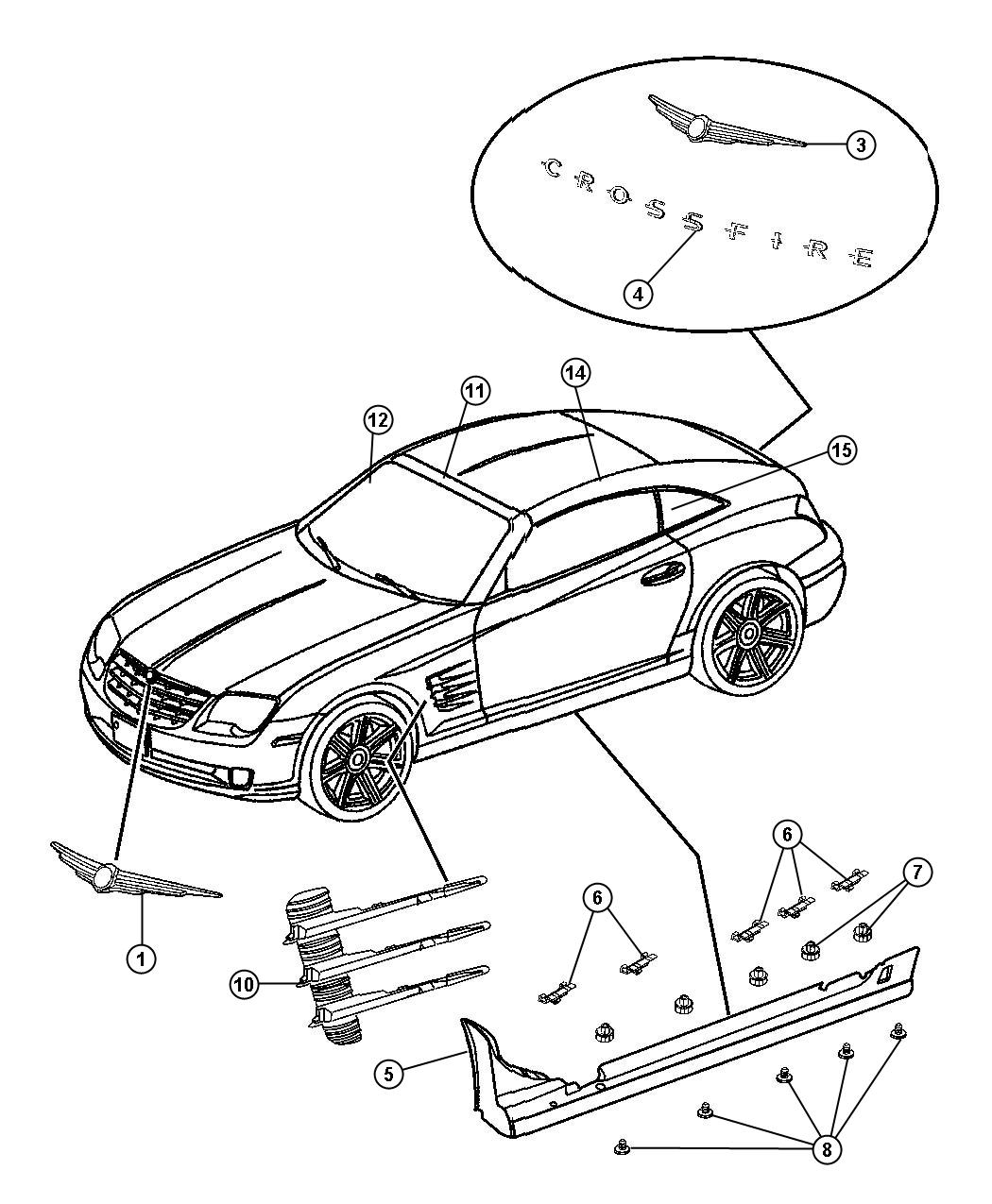 Diagram Exterior Ornamentation. for your 2008 Chrysler Crossfire   