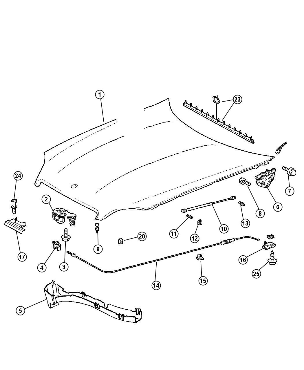 Diagram Hood and Related Parts. for your 2008 Chrysler Crossfire   