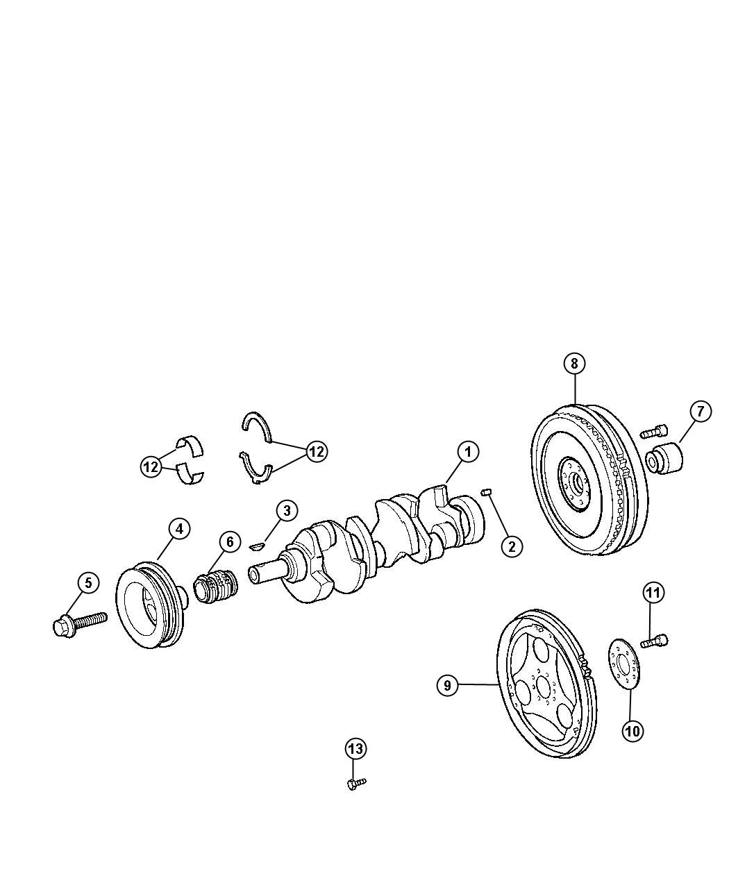 Diagram Crankshaft, Crankshaft Bearings, Dampner, Flywheel And Flexplate [3.2L V6 SOHC 18 Valve Engine] 3.2L. for your 2010 Chrysler Town & Country   
