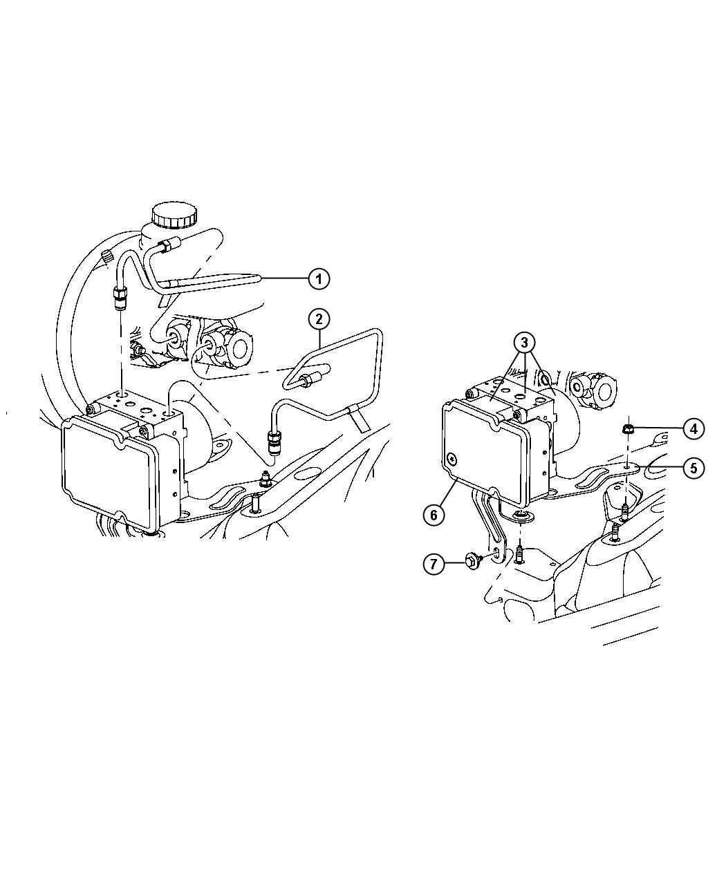 Diagram HCU, Brake Tubes and Hoses, Front, LHD. for your Dodge NITRO  