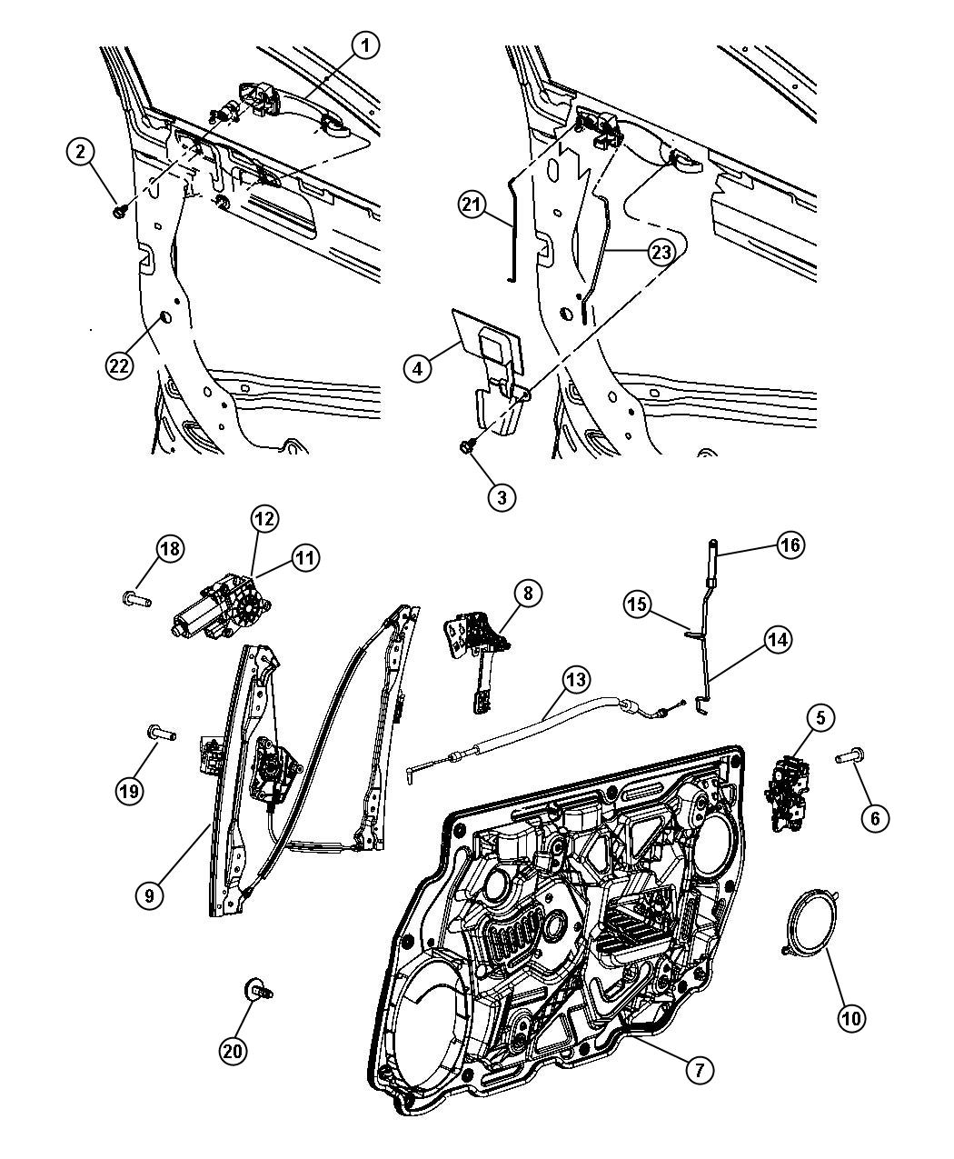 Diagram Front Door, Hardware Components. for your Chrysler