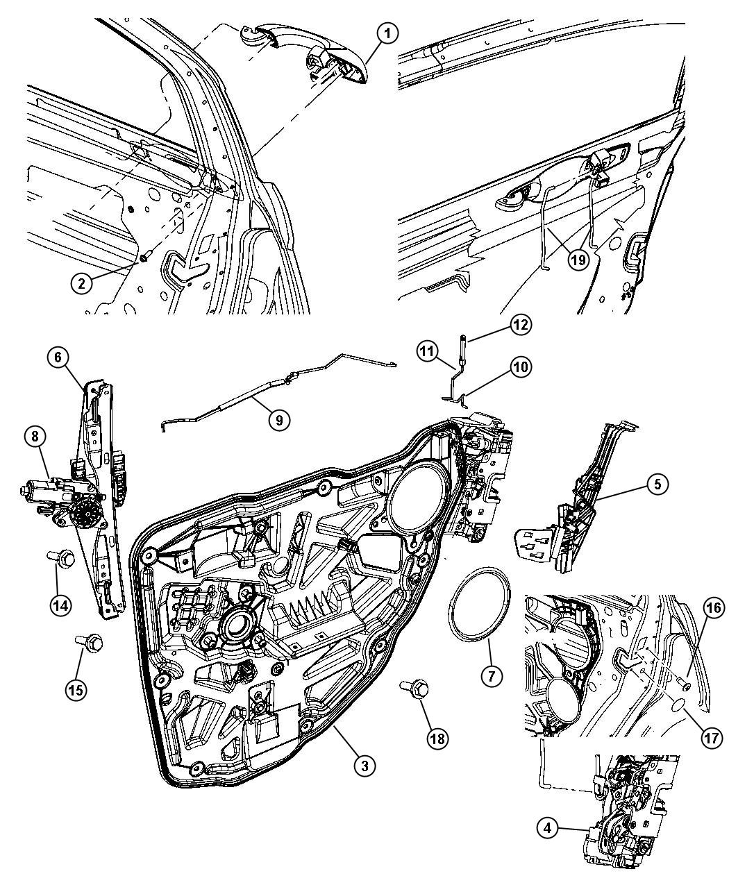 Diagram Rear Door, Hardware Components. for your Chrysler 300 M 