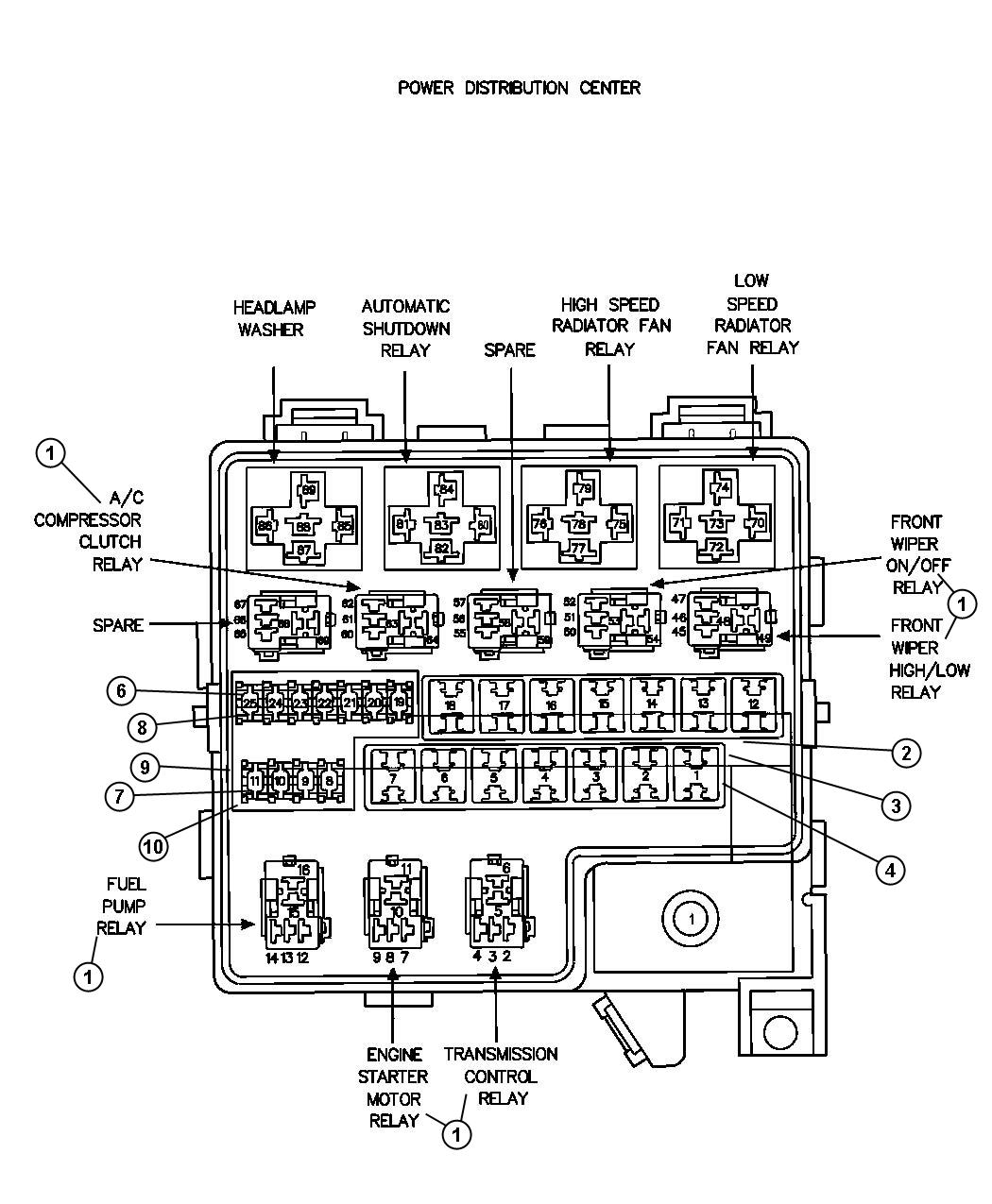 Diagram Power Distribution Center. for your 2008 Chrysler Sebring 2.7L V6 A/T Touring 