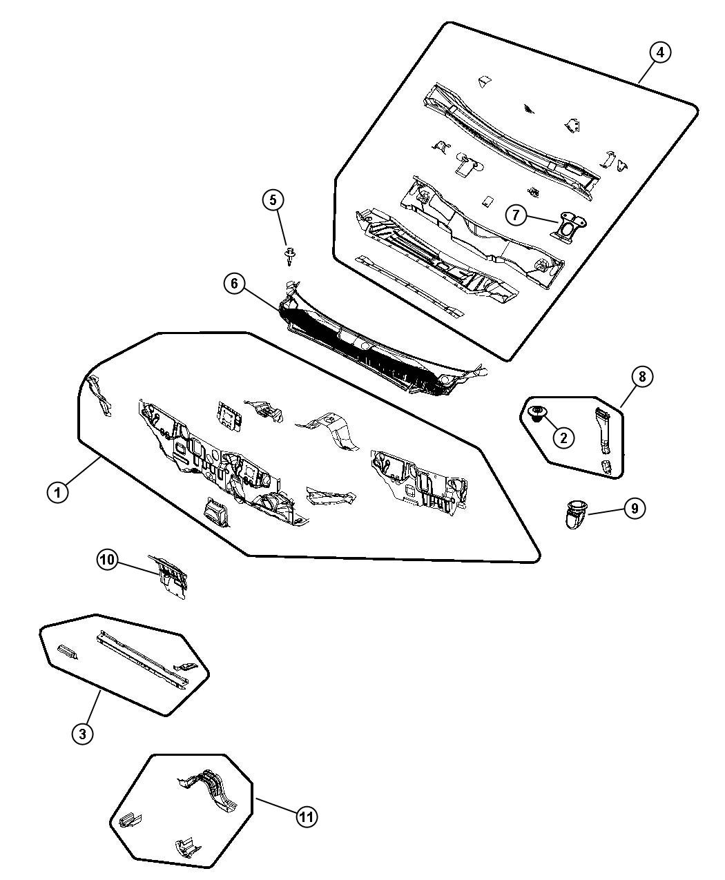 Diagram Cowl, Dash Panel, and Related Parts. for your 2019 Dodge Journey 3.6L V6 GT 