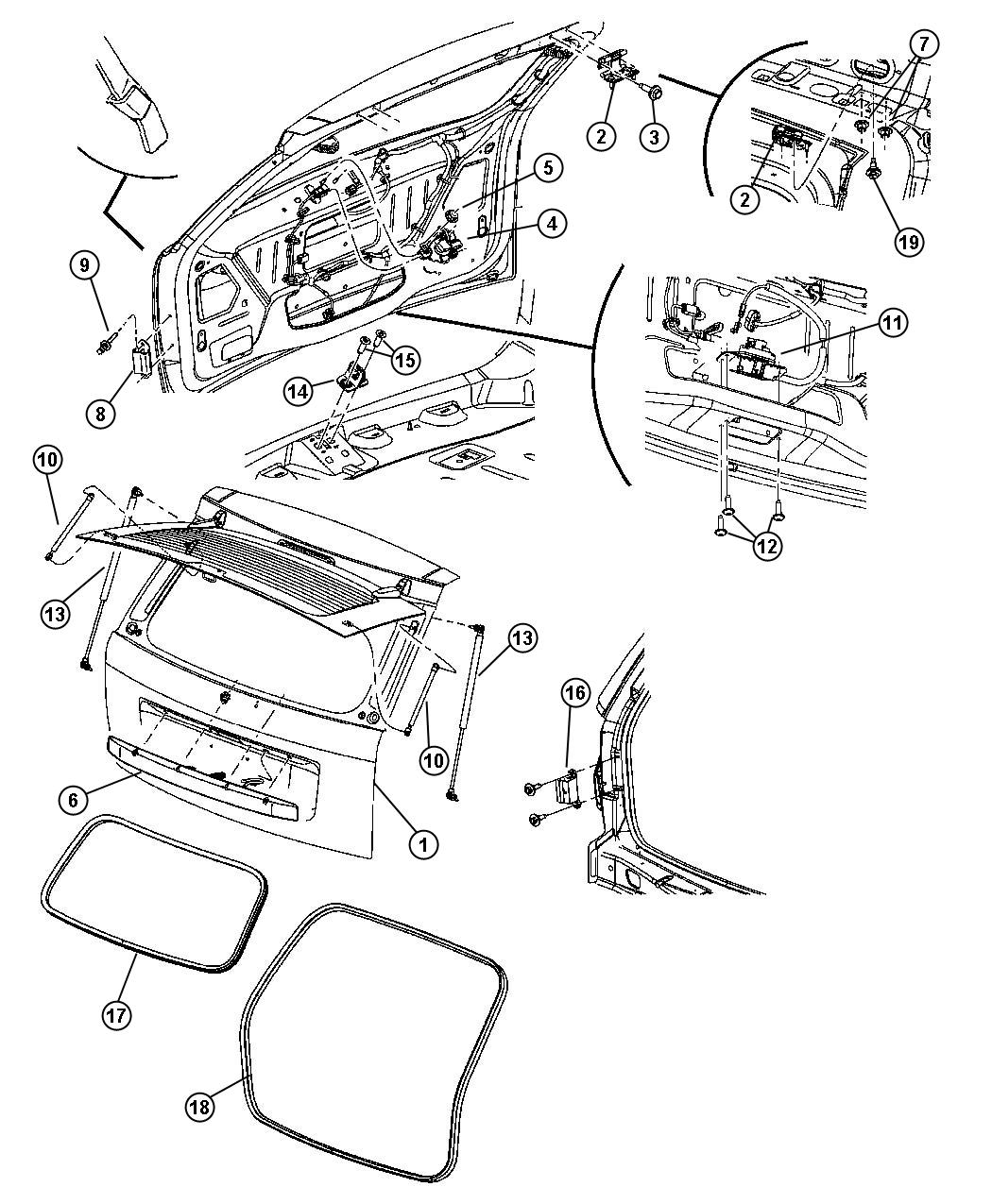 Liftgate, Latch and Hinges. Diagram