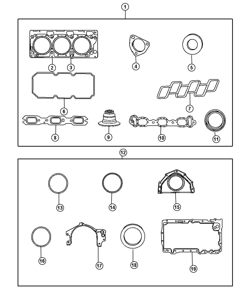 Diagram Engine Gasket Packages 3.5L [3.5L V6 HIGH OUTPUT 24V MPI ENGINE]. for your 2019 Dodge Charger   