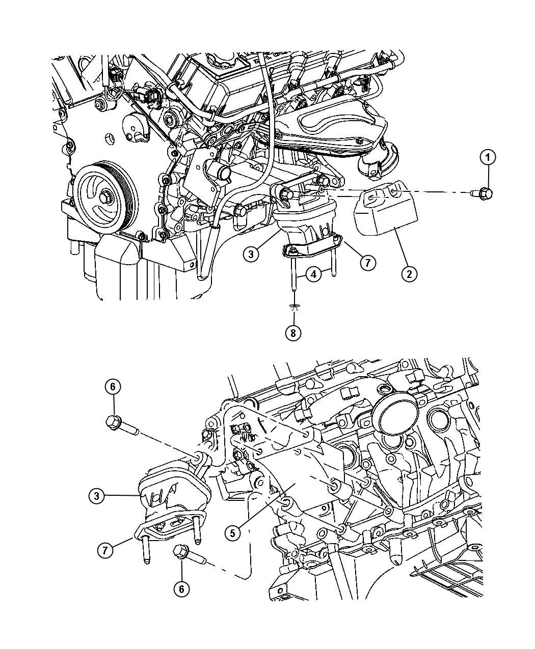 Diagram Engine Mounting Left Side RWD/2WD 2.7L [2.7L V6 DOHC 24 Valve MPI Engine]. for your Dodge Charger  