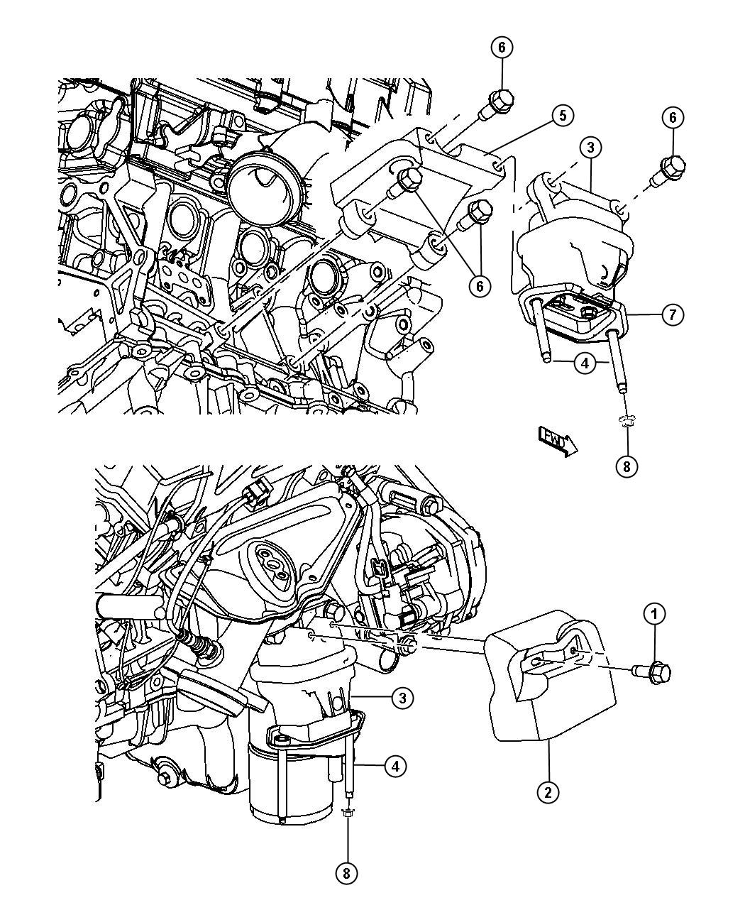 Diagram Engine Mounting Right Side RWD/2WD 2.7L [2.7L V6 DOHC 24 Valve MPI Engine]. for your Dodge Charger  