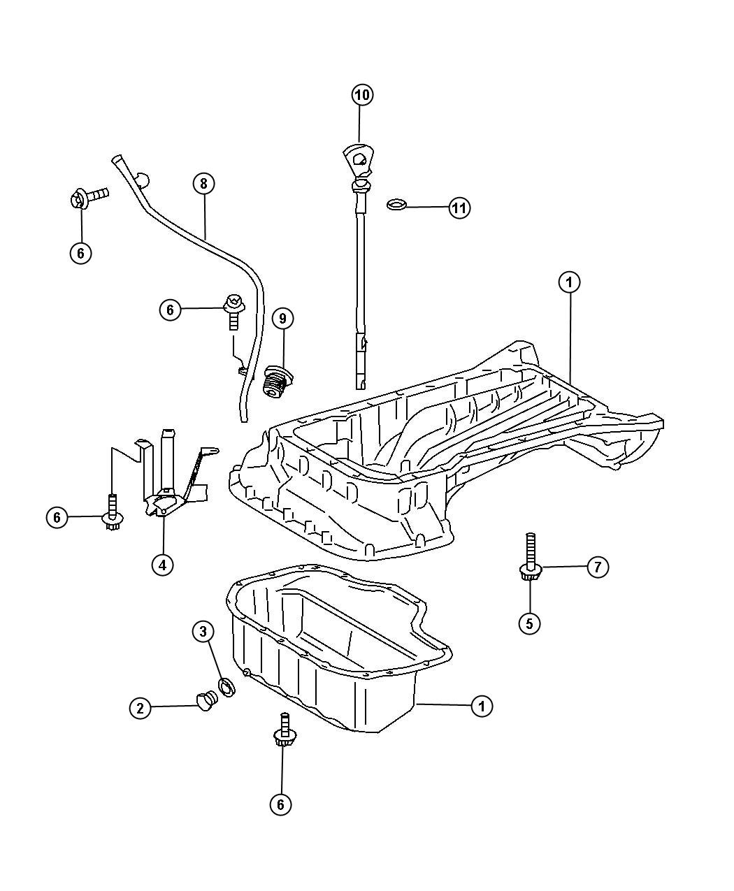 Engine Oil Pan, Engine Oil Level Indicator And Related Parts 3.5L [3.5L V6 Gas Engine]. Diagram