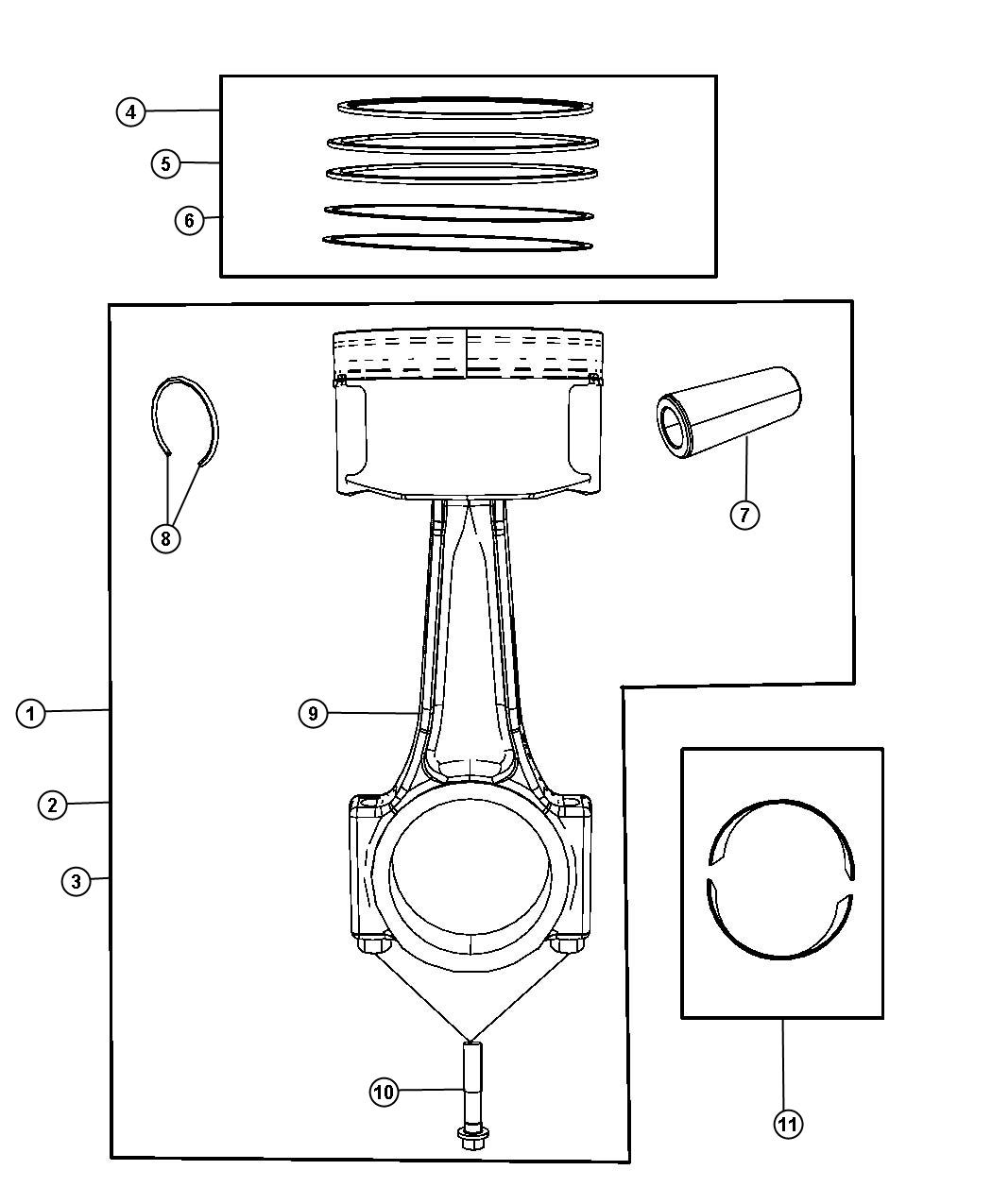 Pistons, Piston Rings, Connecting Rods And Connecting Rod Bearings 8.4L [8.4L V10 SFI Engine]. Diagram