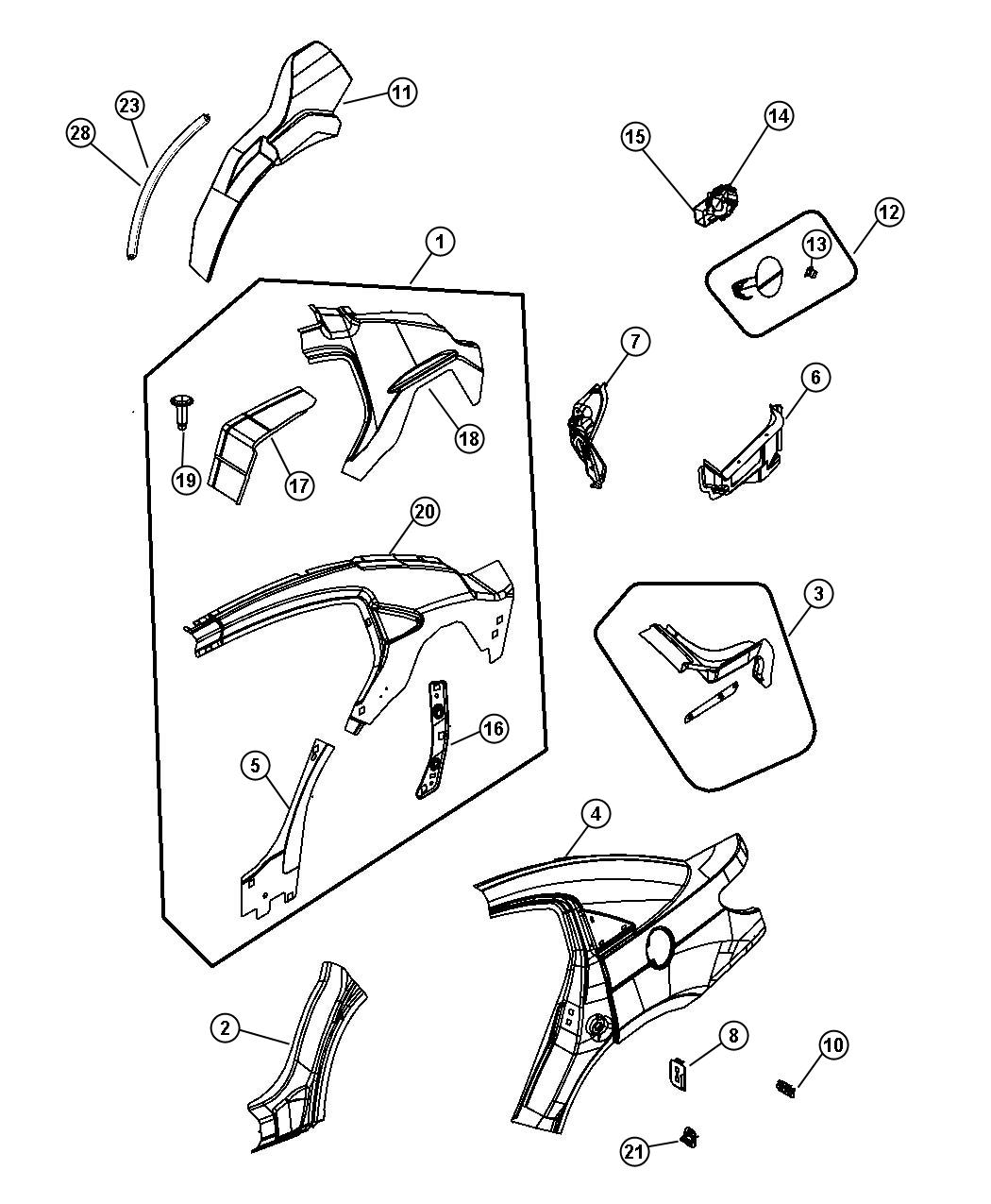 Diagram Rear Aperture [Quarter] Panel. for your Dodge