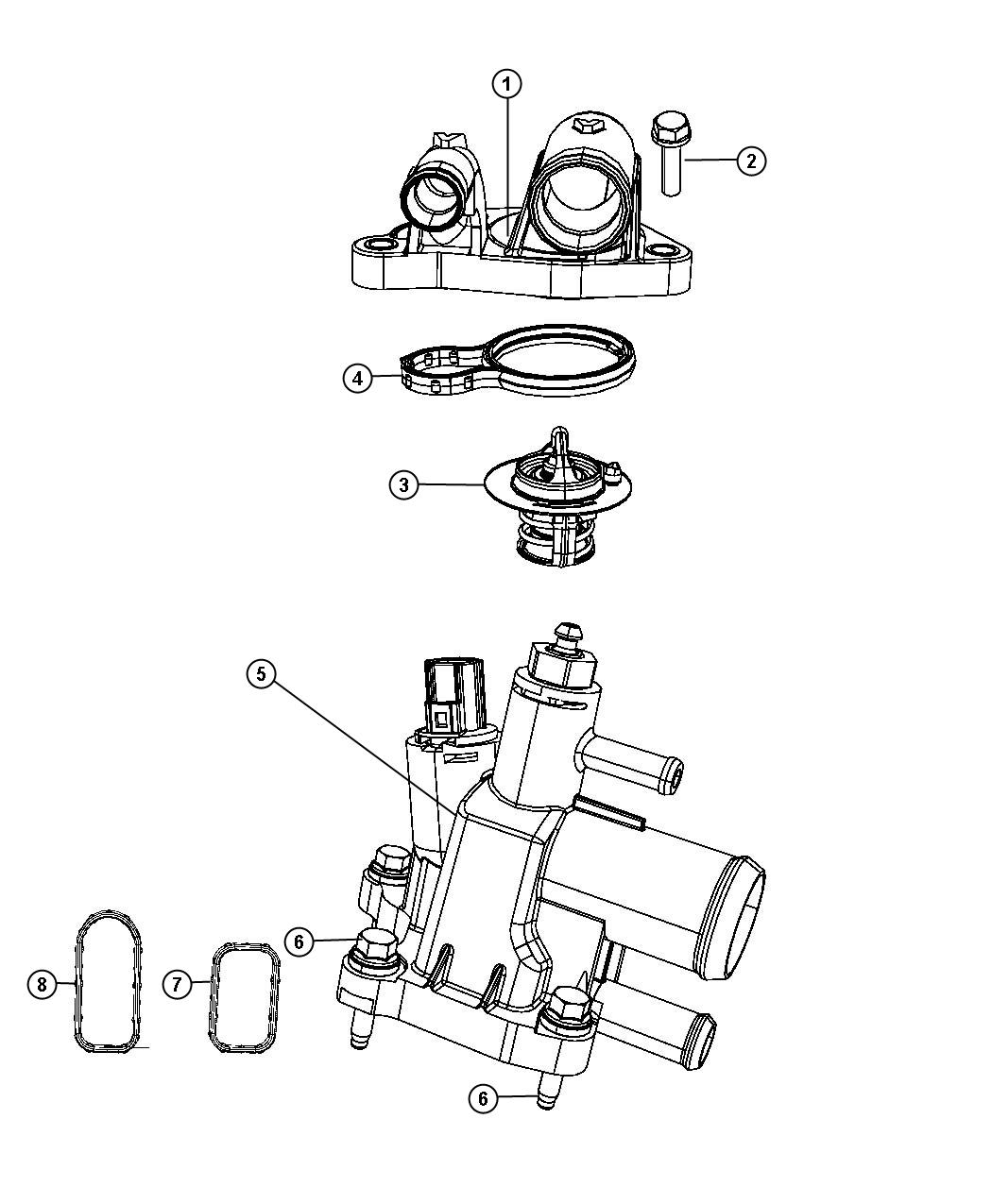 Dodge Journey Thermostat package. Engine coolant. Includes 68237102AA