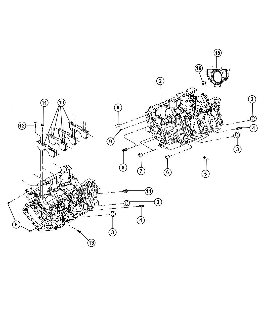 Diagram Engine Cylinder Block And Hardware 2.7L [2.7L V6 DOHC 24 Valve MPI Engine]. for your Dodge Avenger  